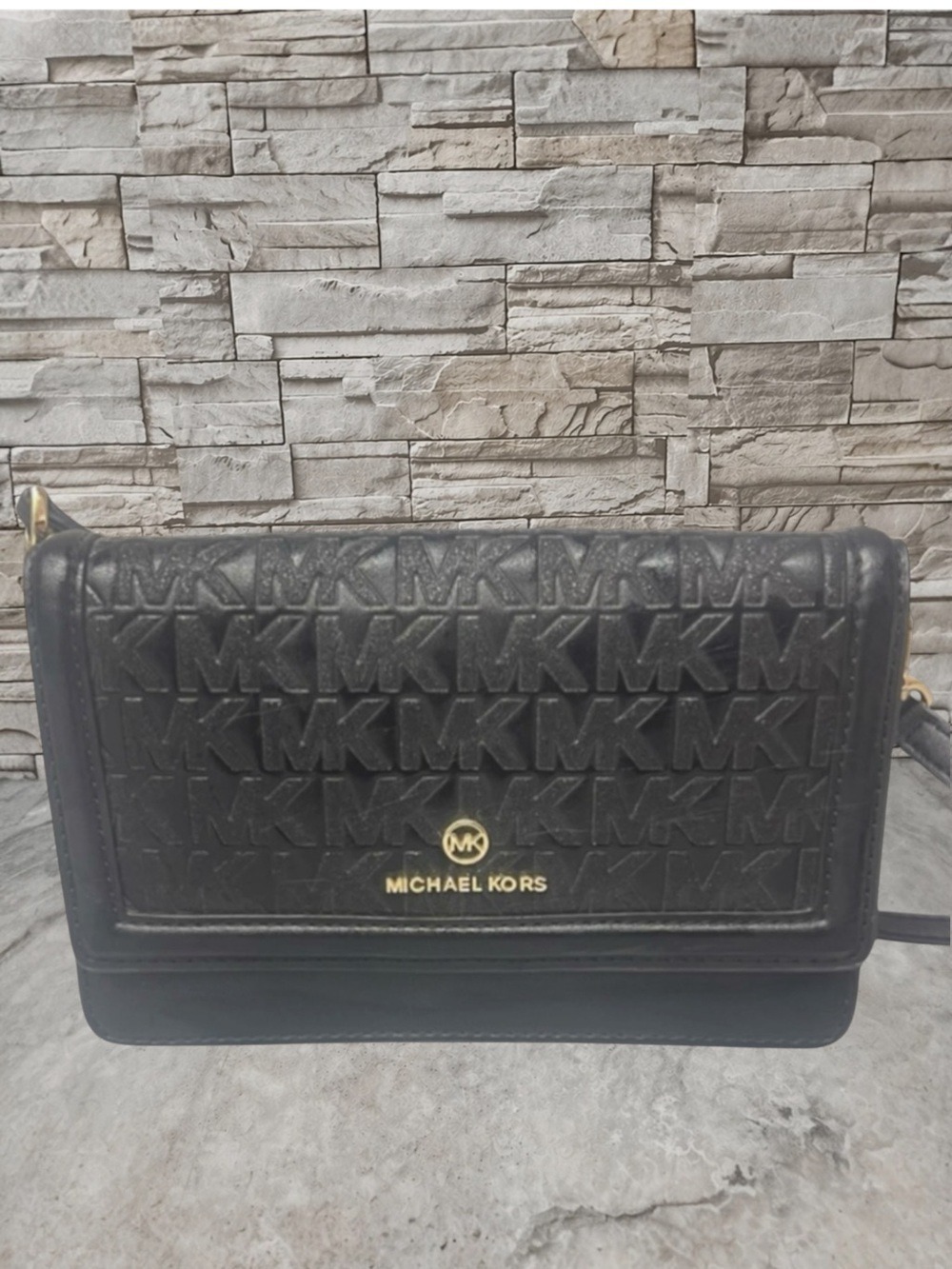 Michael Kors Charm Black Glitter Phone Wallet Crossbody